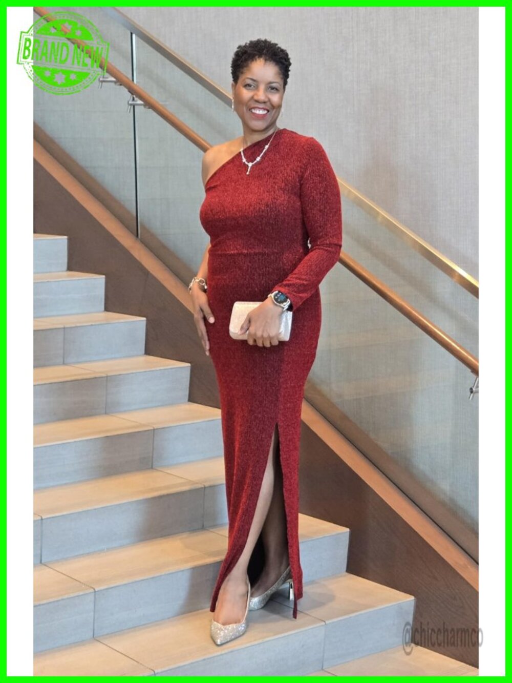 Women's One Shoulder Sequin Maxi Dress Long Sleeve High Slit Formal - Picture 4 of 5